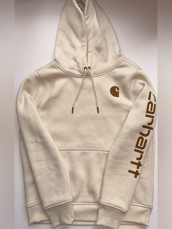 Carhartt Tops - Carhartt Cream Pullover Hoodie with Brown Logo
